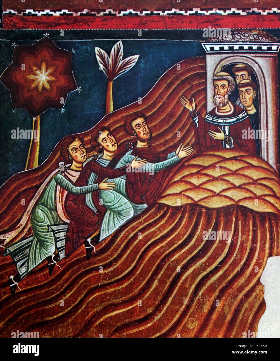Fresken in der Kapelle von St. Sylvester die Legaten des Konstantin und der Einsiedler St. Sylvester. Vom 13. Jahrhundert Stockfoto