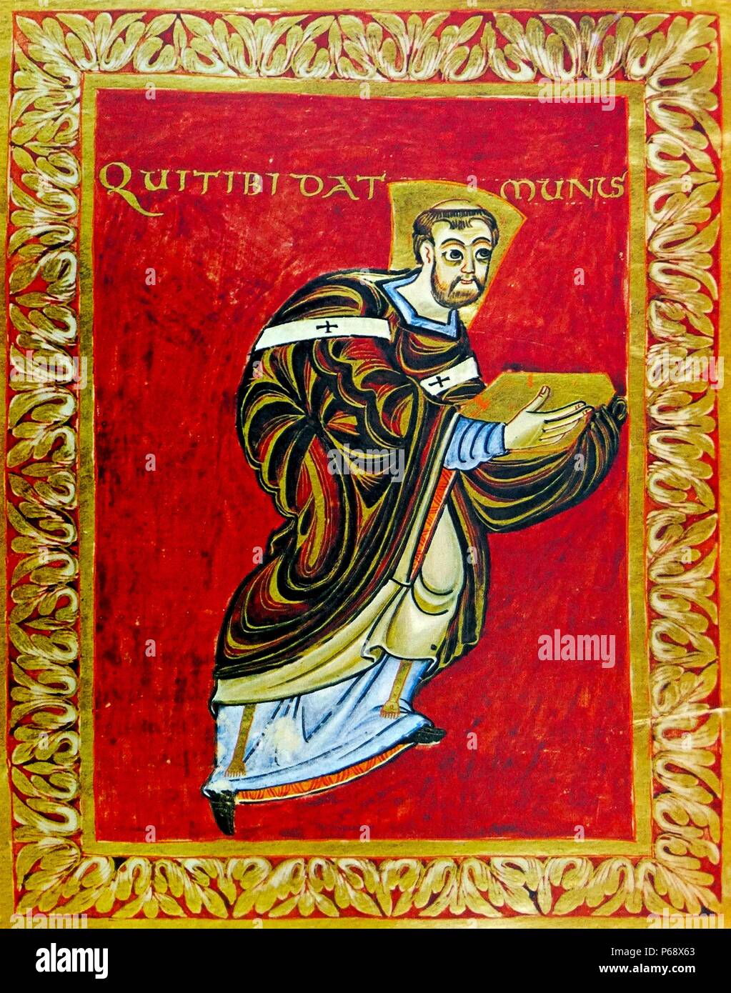 Psalter mit dem Titel "The Mönch Ruodprecht präsentiert seine Arbeit. 10. Jahrhundert datiert. Stockfoto