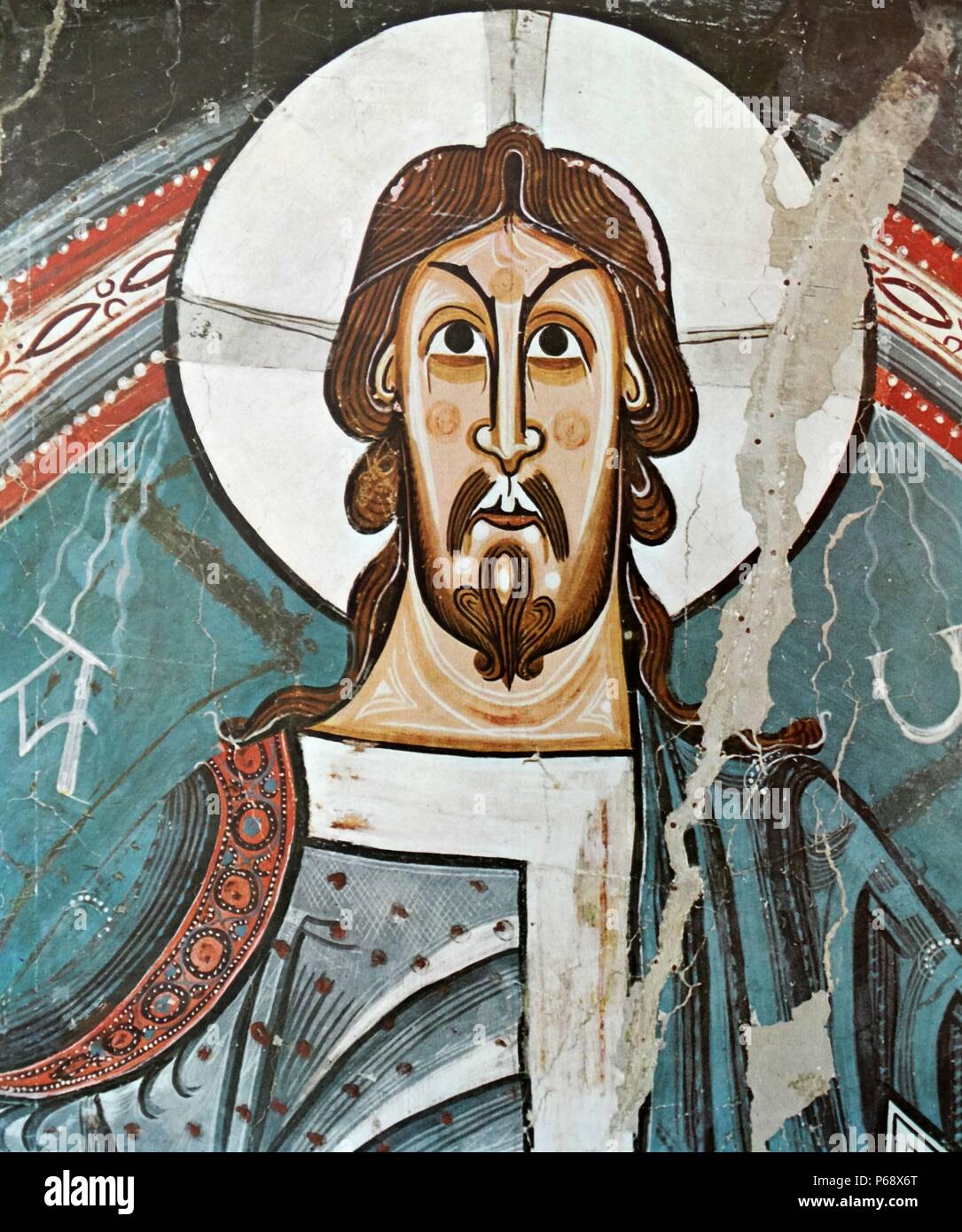 Romanische Fresken von St. Climent de Taull. Die Meister der Taull erstellt. Er war der größte Wandbild Maler des 12. Jahrhunderts in Katalonien und einer der bedeutendsten romanischen Maler in Europa betrachtet. Stockfoto