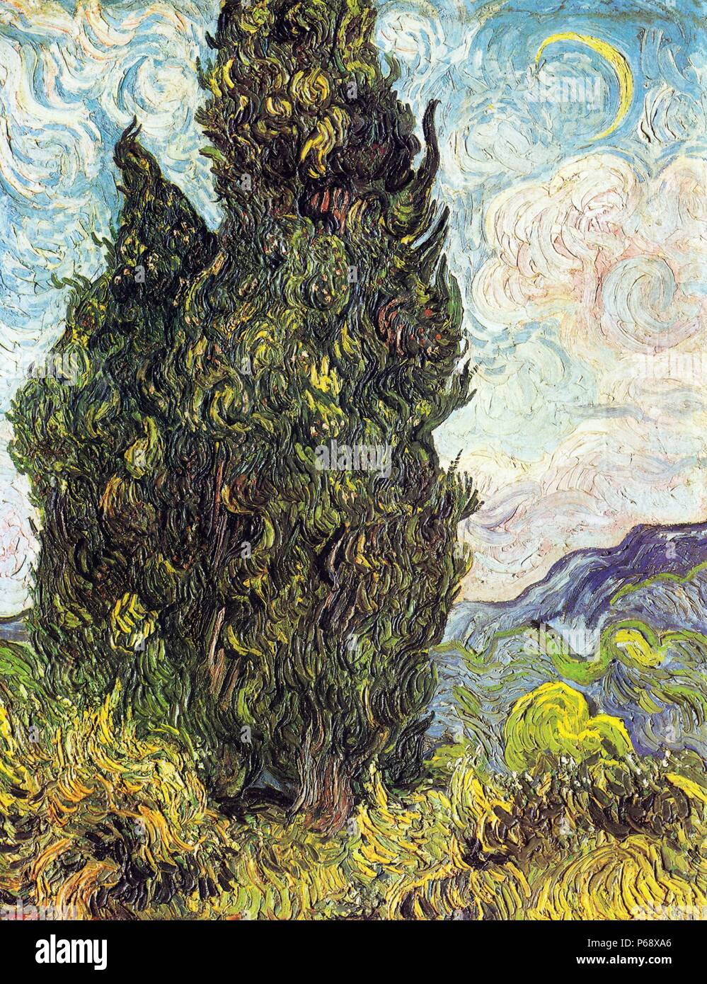 Zypressen von Vincent Van Gogh (1853-1890) ein post-impressionistischen Maler niederländischer Herkunft. Datiert 1889. Stockfoto