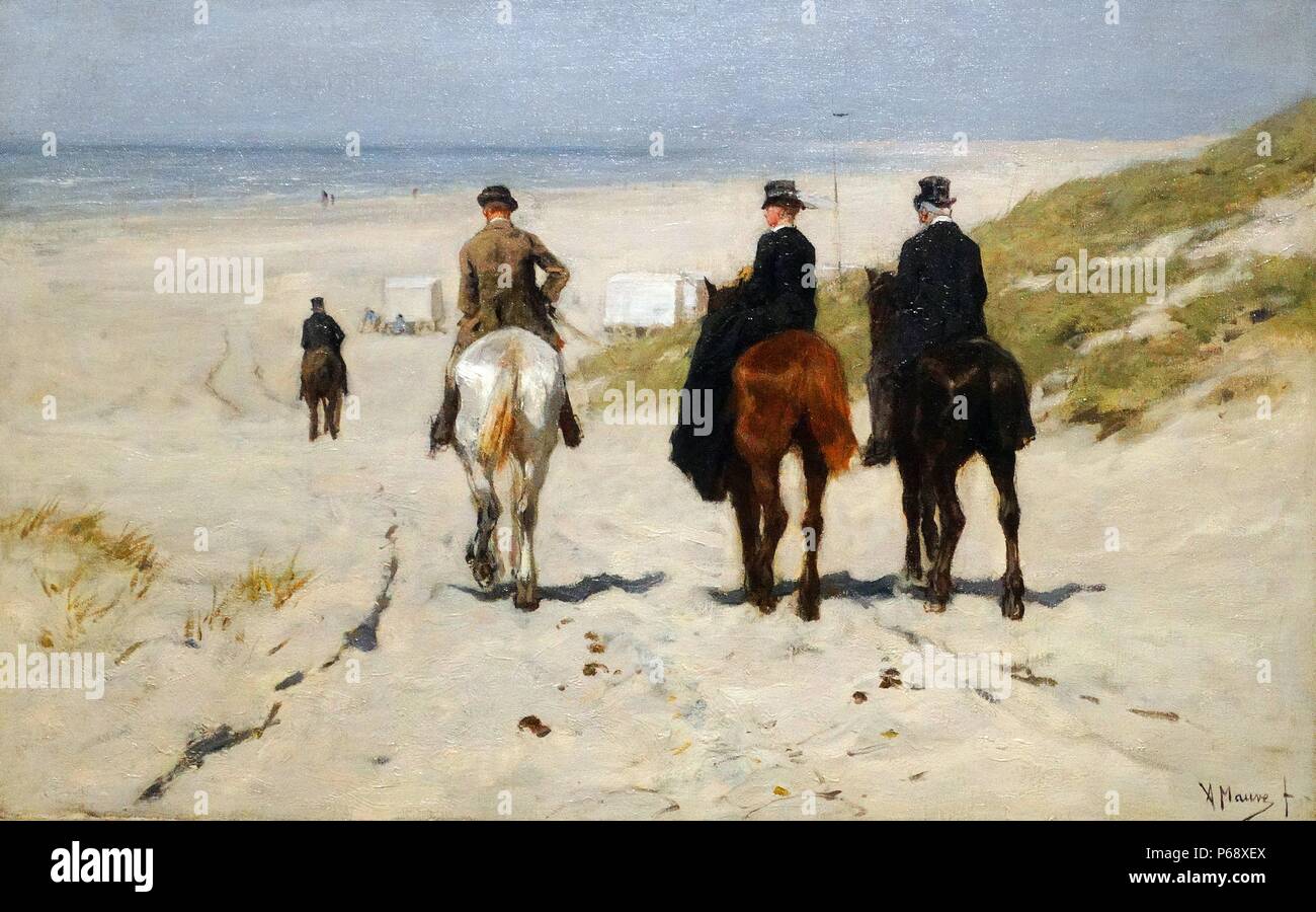 Gemälde mit dem Titel "Morgen Fahrt entlang des Strandes" Painted von Anton Mauve (1838-1888). Datiert 1876 Stockfoto