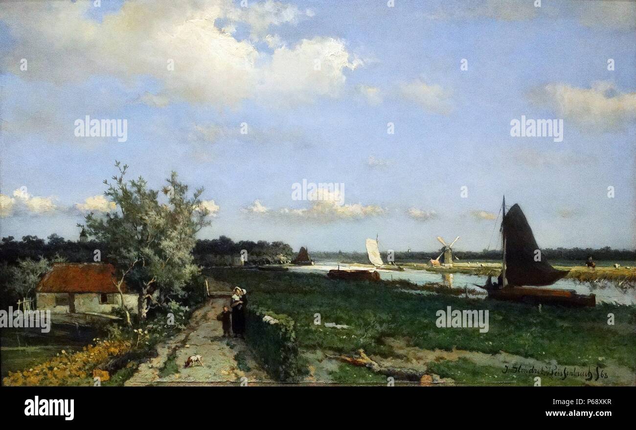Gemälde mit dem Titel "Boot mit einem Pollard Willow". Von Matthijs Maris (1839-1917) niederländischer Maler, Radierer und Lithograph gemalt. Er wurde auch als Matthijs Maris oder Thijs bekannt. Vom 1863 Stockfoto