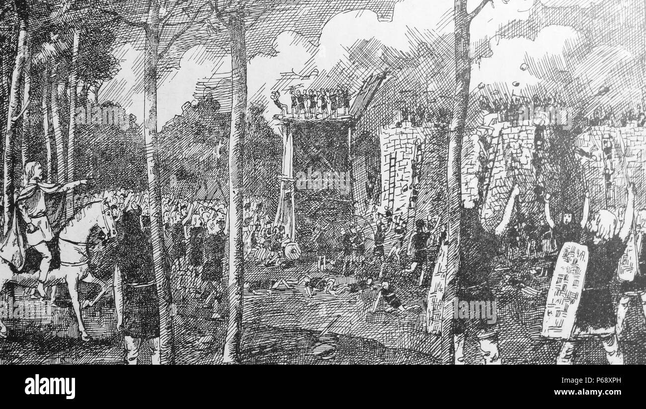 Um 15 v. Chr. das Römische Lager Castra Vetera auf dem Fürstenberg in der Nähe von Modernes erstellt wurde - Tag Birten. Es wurde als Ausgangspunkt für die Kampagnen in Germania und bis zu seiner Zerstörung während der bataveraufstand 70 n. Chr. Es um 8.000 auf 10.000 Legionäre besetzt war; und war die wichtigste Basis der Classis germanica. Stockfoto