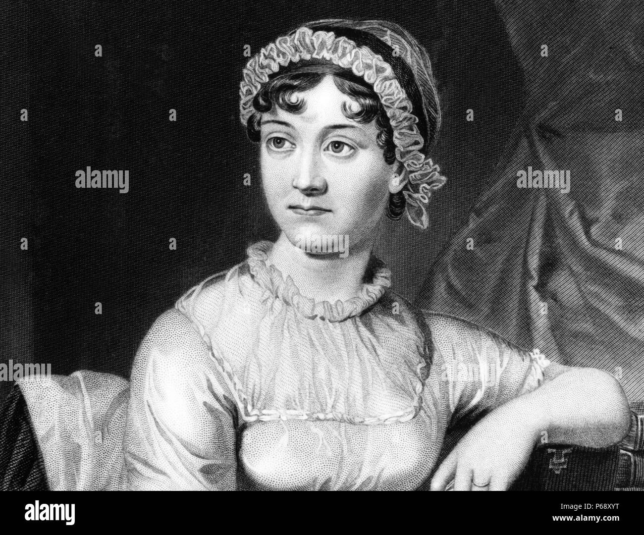 Porträt von Jane Austen (1775-1817), englischer Schriftsteller, deren Werke oder romantische Fiktion. Datiert 1810 Stockfoto