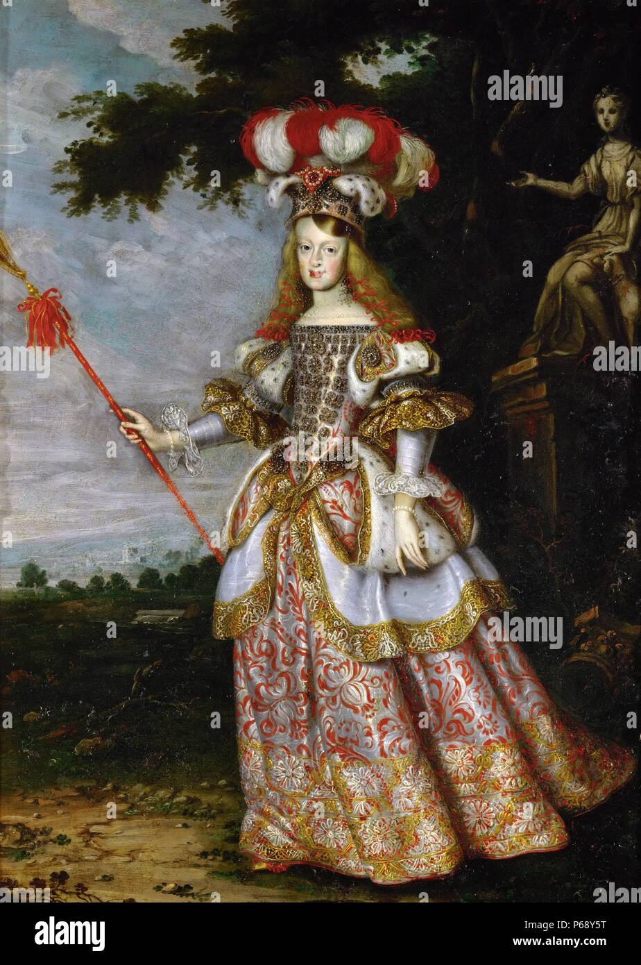 Portrait von Margaret Theresa von Spanien. Heiligen Römischen Kaiserin, Deutschen Queen Consort, Erzherzogin von Österreich, Königin von Ungarn und Böhmen. Von Jan Thomas (1617-1673), flämischer Maler gemalt. Vom 17. Jahrhundert Stockfoto