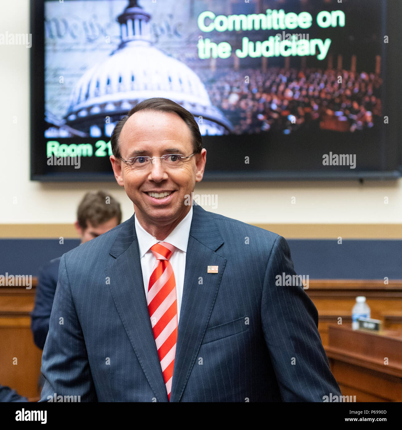 Rod Rosenstein, United States Stellvertretender Generalstaatsanwalt, am Haus Schiedsausschuss im Rayburn Gebäude an der US Capitol. Stockfoto