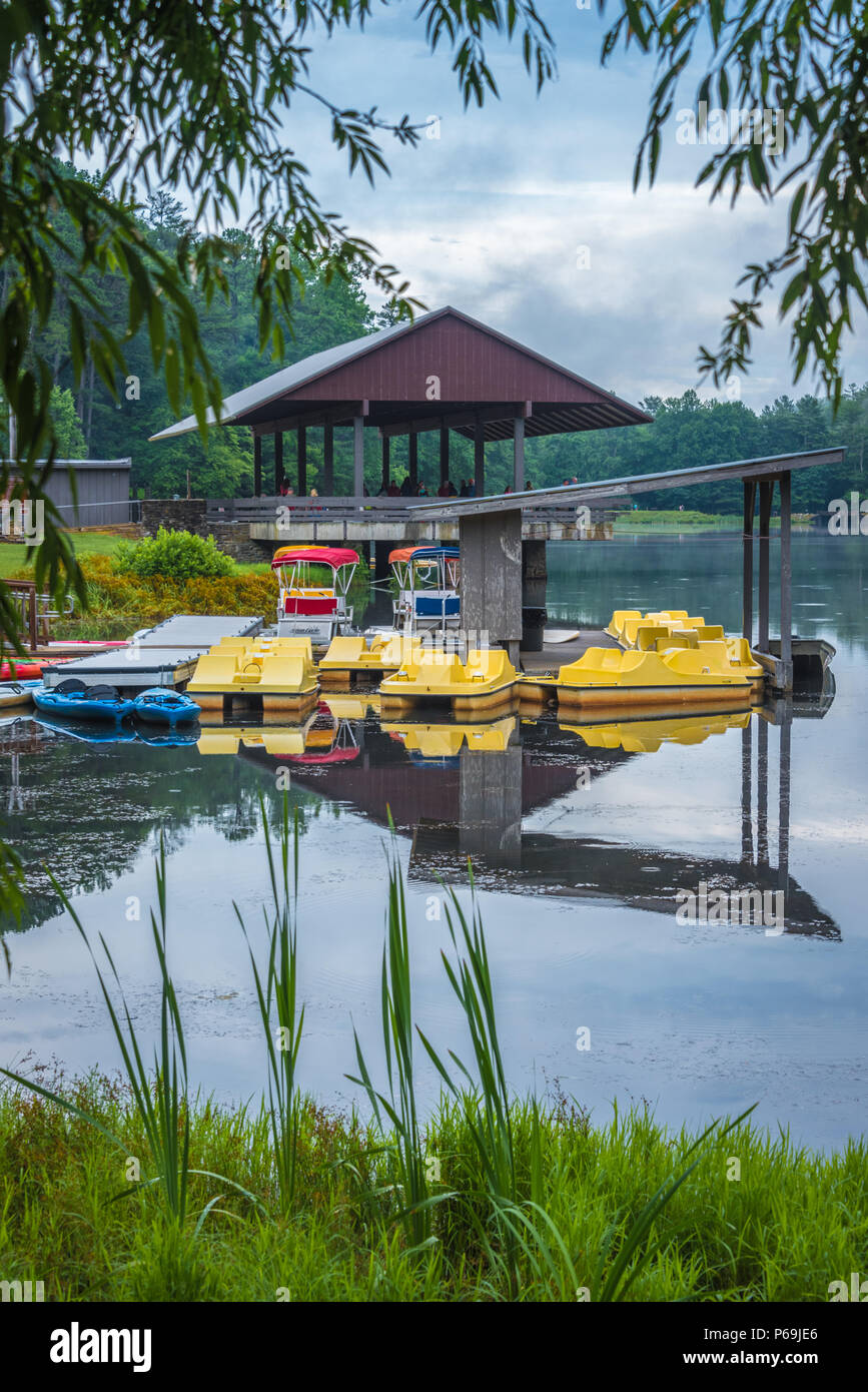 Erweiterte Familie hausgemachtes Eis zu genießen bei einem Familientreffen in den Blue Ridge Mountains im Norden Georgiens Vogel State Park. (USA) Stockfoto