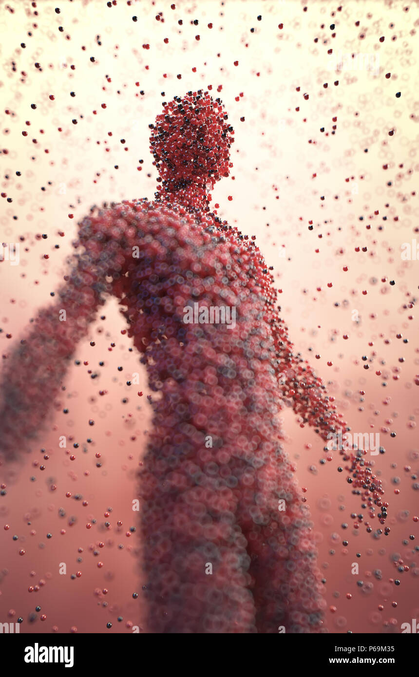 3D-Darstellung. Menschliche Körper mit farbigen Moleküle in einem wissenschaftlichen Konzept Bild geformt. Stockfoto
