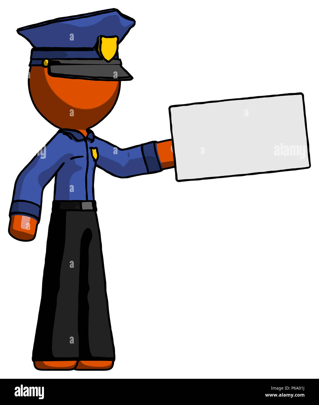 Orange Polizei Mann mit großen Umschlag. Stockfoto