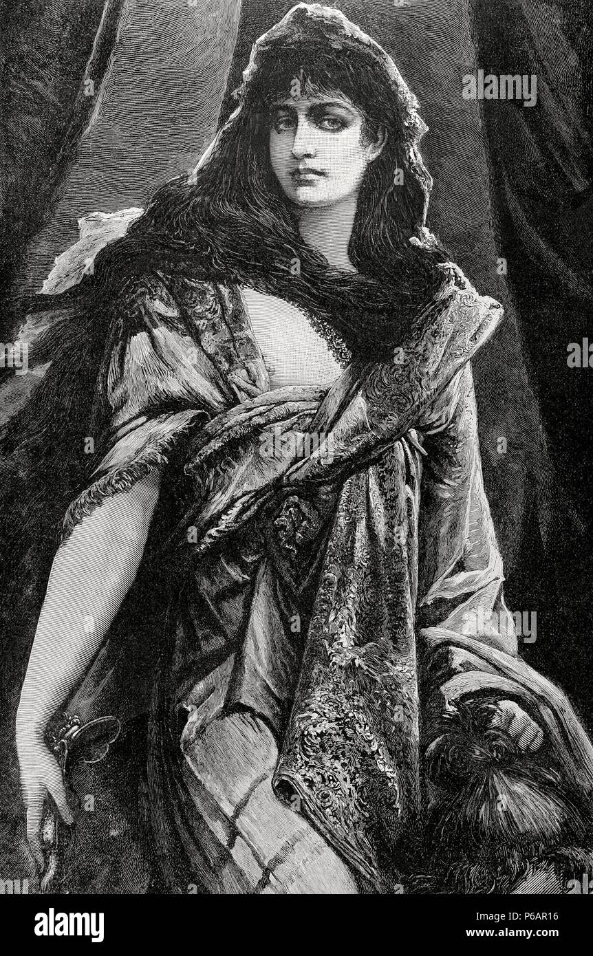 Alten Testament. Judith mit dem Kopf des Holofernes. Gravur in der iberischen Abbildung, 1888. Stockfoto