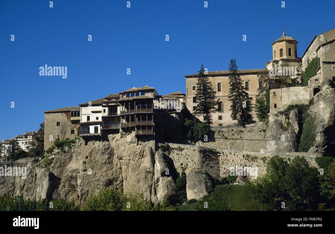 Spanien. Kastilien-La Mancha. Cuenca. Hängende Häuser. 15. Jahrhundert. Stockfoto