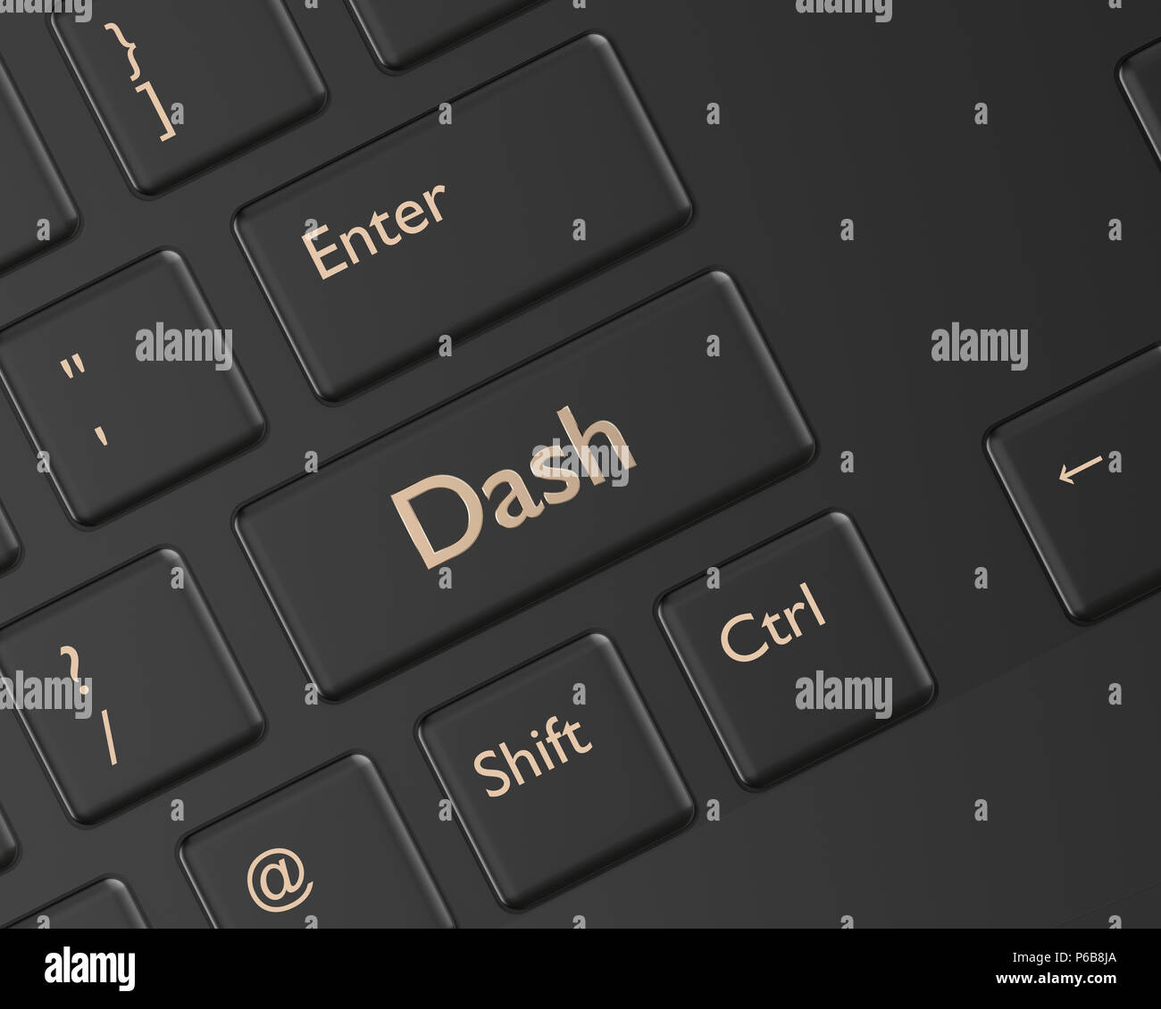 3D-Render von Computer Tastatur mit Dash". Cryptocurrencies Konzept. Stockfoto