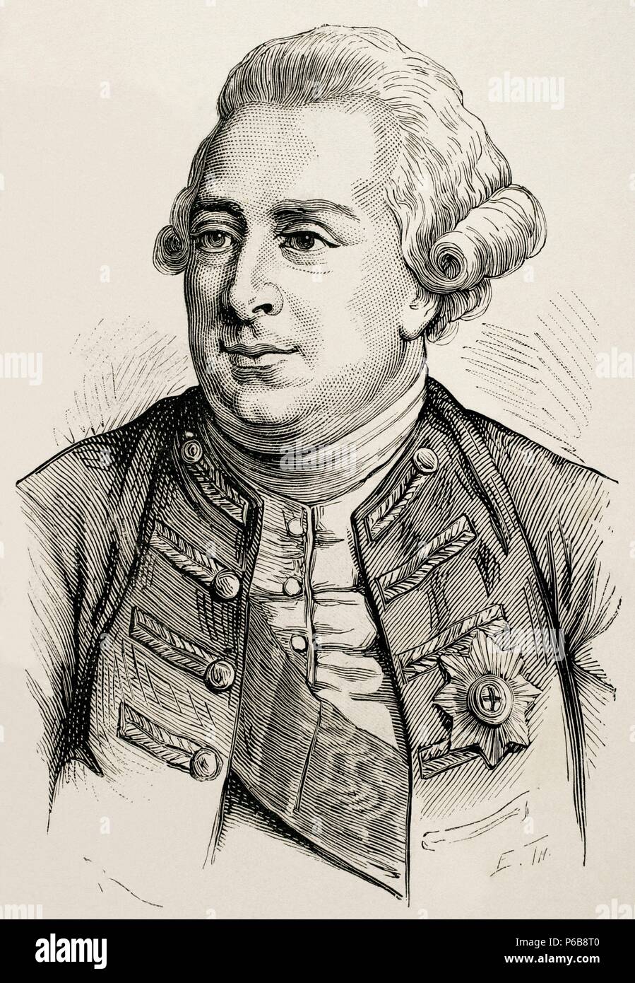 George III (1738-1820). König von Großbritannien und Irland, später König des Vereinigten Königreichs und von Hannover. Gravur "nuestro Siglo", 1883. Stockfoto