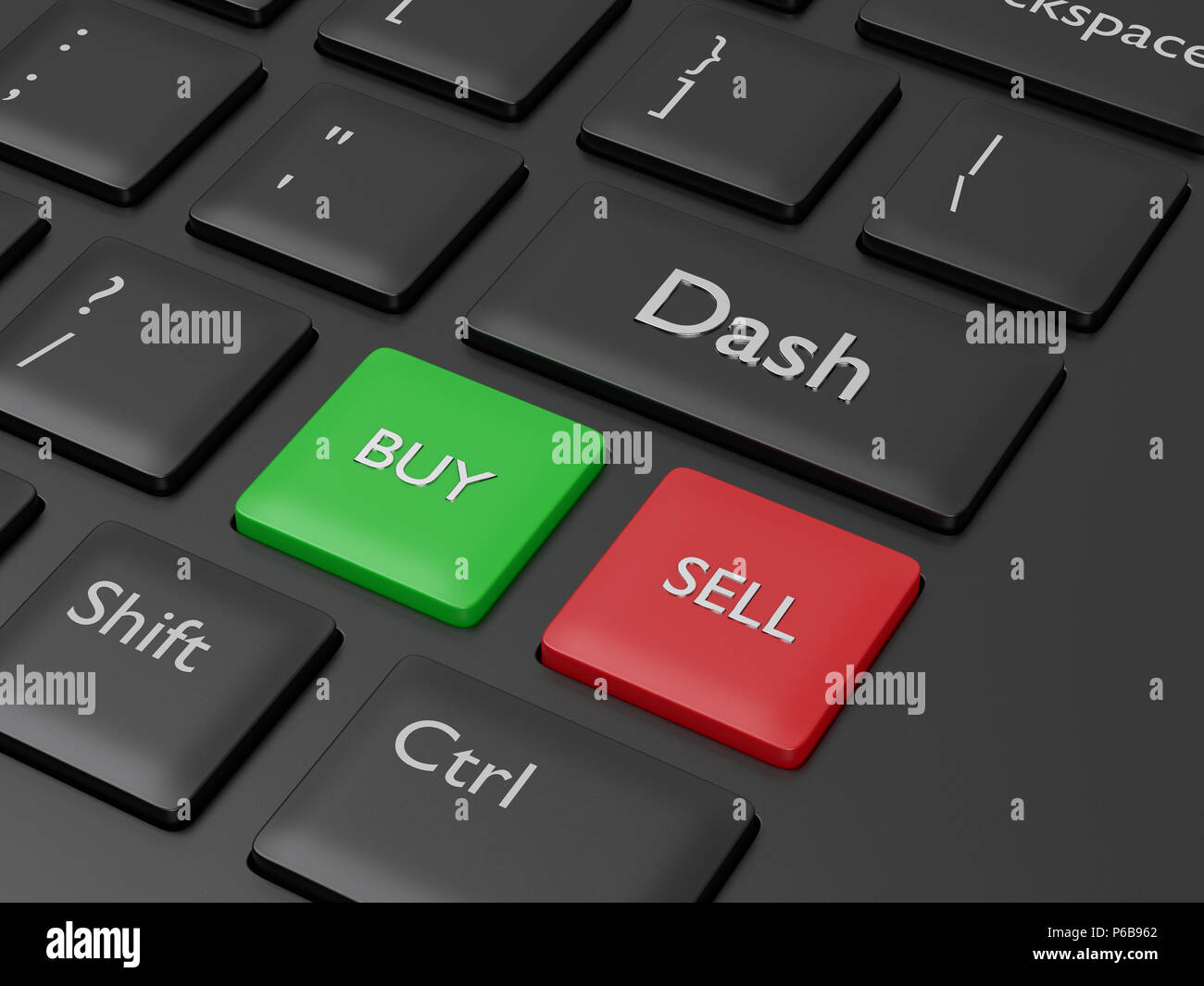 3D-Render von Computer Tastatur mit Dash". Cryptocurrencies Konzept. Stockfoto