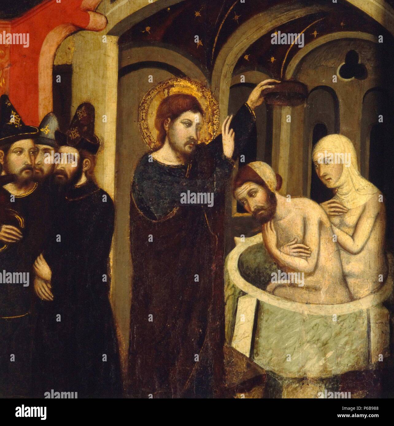 Taufe der Juden, Detail der Altarbild von St. Mark (1346), Manresa. Stockfoto