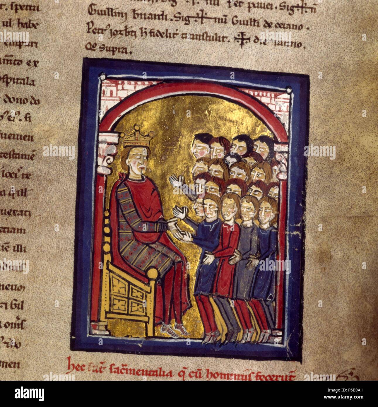 Miniatur Buch der Grundbesitze in der Cerdanya 'Liber Feudorum Ceritanie'. Alphons XII de Aragón. 13. Stockfoto