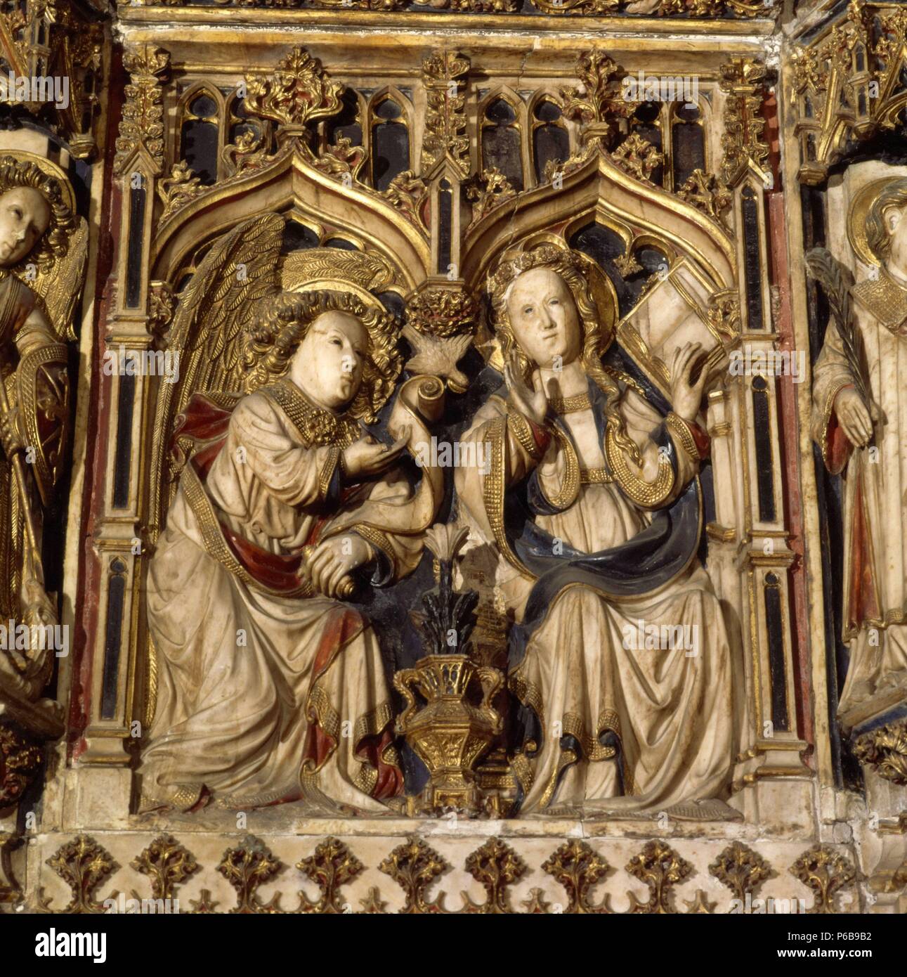 Altarbild, Vic Kathedrale. "Die Verkündigung" von Pere Oller, aus dem 15. Jahrhundert. Museum: CATEDRAL DE VIC. Stockfoto