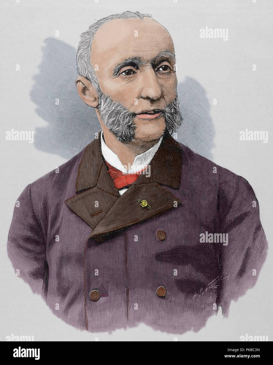 Jules MÃ©Line (1838 âA i 1925). Französischer Staatsmann, Premierminister von 1896 bis 1898. Gravur, 1892. Gefärbt. Stockfoto