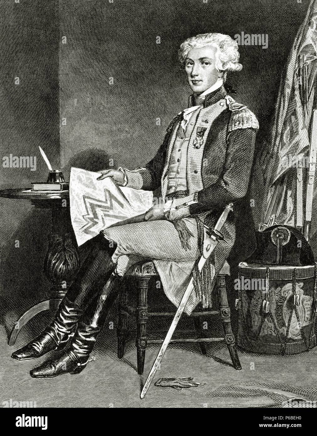 Marquis de La Fayette (1757-1834). Französischer Militär und Politiker. Gravur. Stockfoto