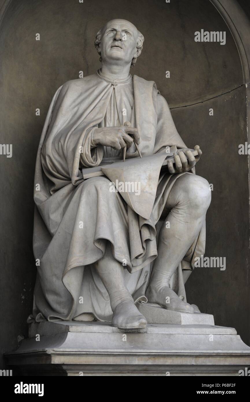 Filippo Brunelleschi (1377-1446). Architekt und Ingenieur italienischen Renaissance. Statue-Florenz. Italien. Stockfoto