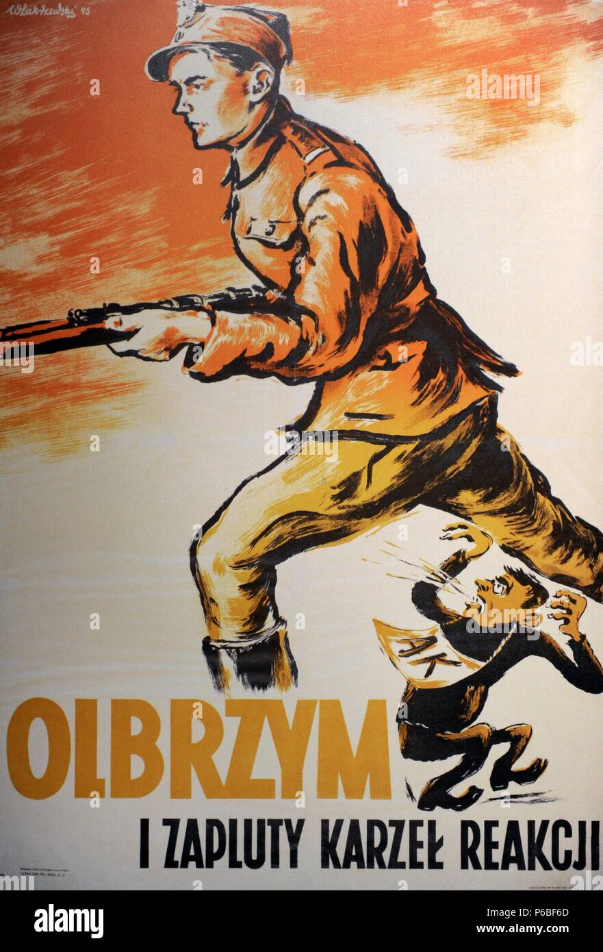 Polnischen Nachkriegszeit kommunistische Propaganda Poster, Soldat der kommunistischen Armia Ludowa Widerstand und Soldat der Armia Krajowa. Von Wlodzimierz Zakrzewski gemacht. Polen. Krakau. Gestapo Museum. Stockfoto