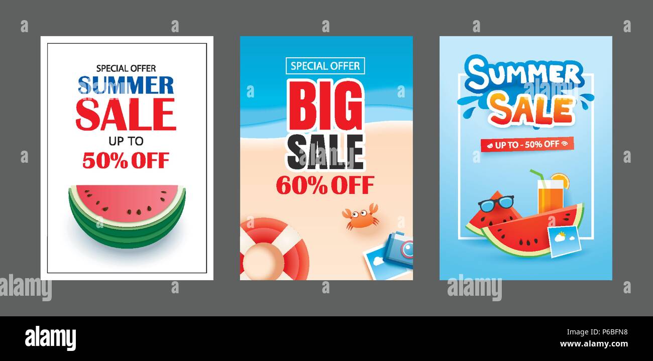 Summer Sale banner Vorlagen. Papier Kunst und Handwerk Stil. Vektorgrafiken für E-Mail, Newsletter, Website, mobile Werbung, Rabatten, Gutscheinen, Poster. Stock Vektor