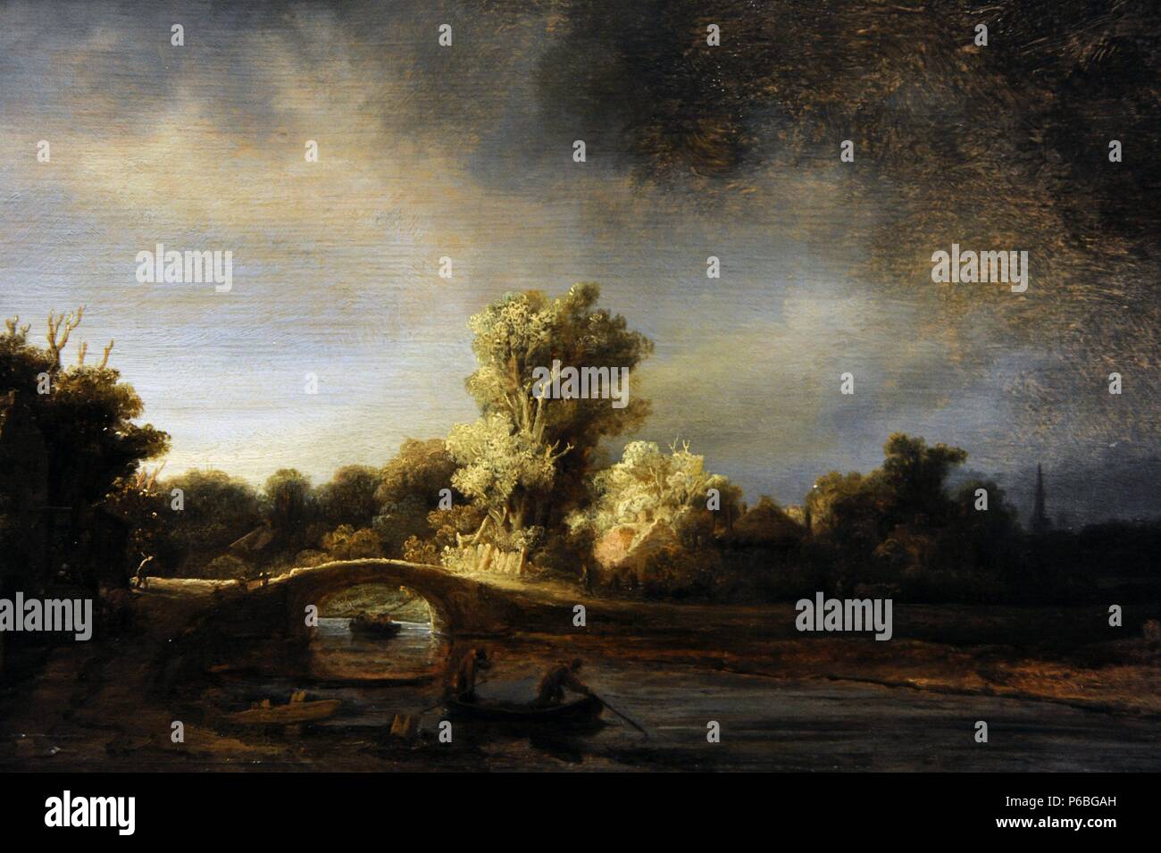 Rembrandt Harmenszoon van Rijn (1606-1669). Niederländische Maler. Landschaft mit einem steinernen Brücke, C. 1638. Rijksmuseum. Amsterdam. Holland. Stockfoto