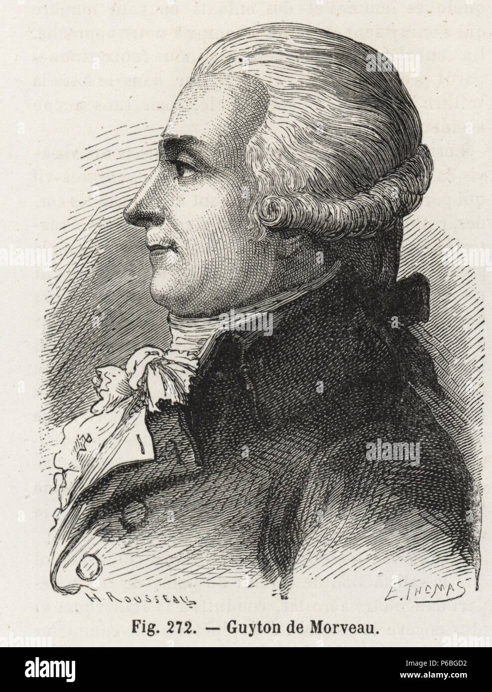 Louis-Bernard Guyton de Morveau, Leiter eines Korps der ballonfahrer Für die Französische Revolutionsarmee. Holzschnitt Kupferstich von H. Rousseau nach E.Thomas von Louis Figuier's 'Les merveilles de la Science: Aerostats" (Wunder der Wissenschaft: Luftballons), Furne, Jouvet et Cie, Paris, 1868. Stockfoto