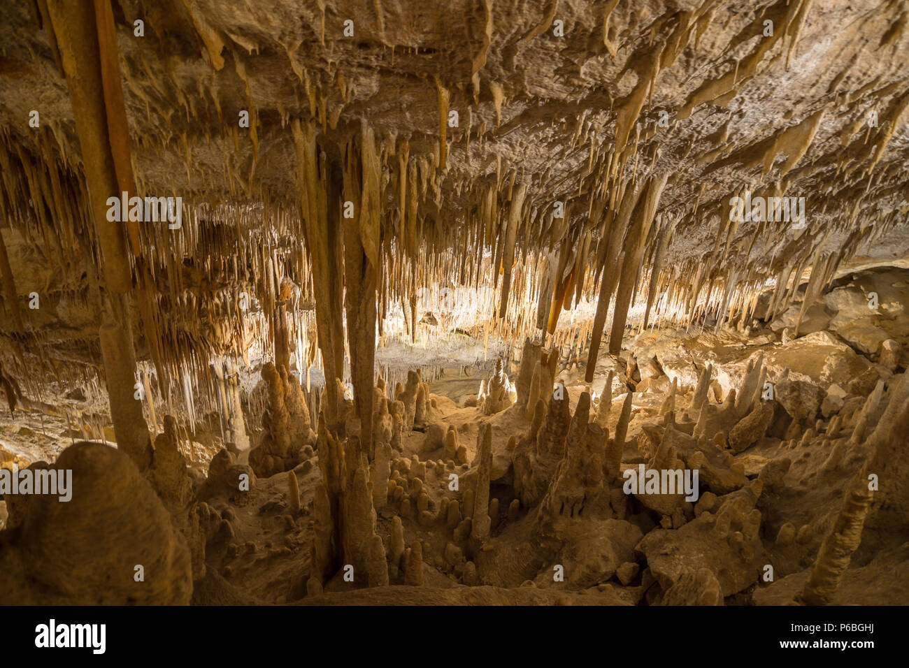 Mallorca, Höhlen von Drach schmale Tropfsteinhöhle Stockfoto