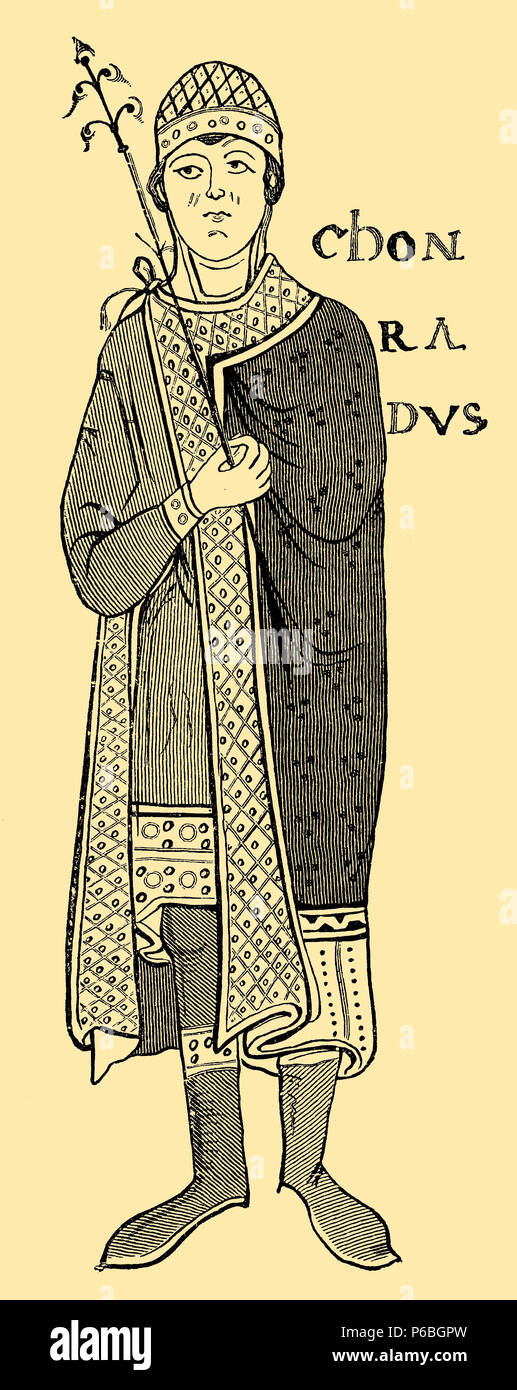 Konrad III. (1074-1101), Sohn von Heinrich IV., römisch-deutschen König von 1087 bis 1098 und König von Italien von 1093 bis 1098. Zeitgenössische Darstellung aus dem Pergament Manuskript von Donizo von Canossa, "das Leben der Mathildis, 1114, 1899 Stockfoto