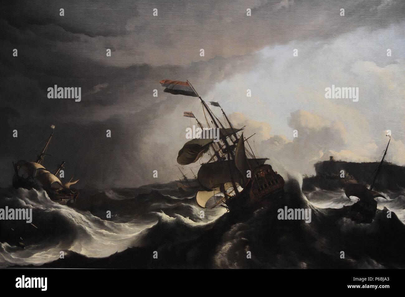Ludolf Bakhuysen (1631-1708). Niederländischer Maler. Kriegsschiffe in einem schweren Sturm, c. 1695. Rijksmuseum. Amsterdam. Holland. Stockfoto