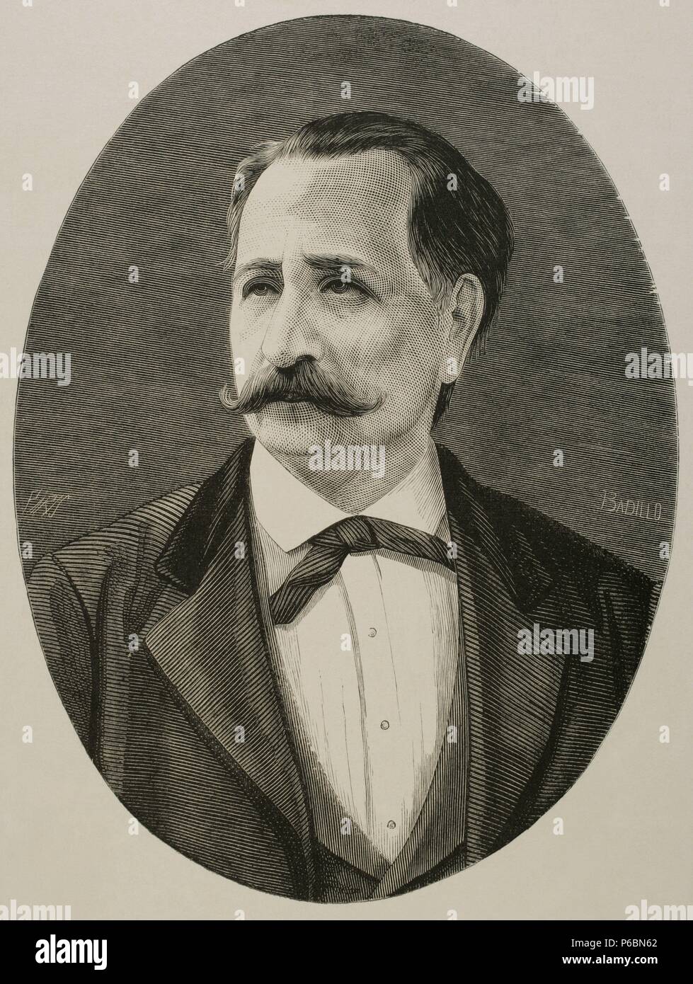 Eusebio Lillo (1826-1910). Chilenischer Dichter und Politiker. Kupferstich von Paris. Spanische und amerikanische Abbildungen, 1875. Stockfoto