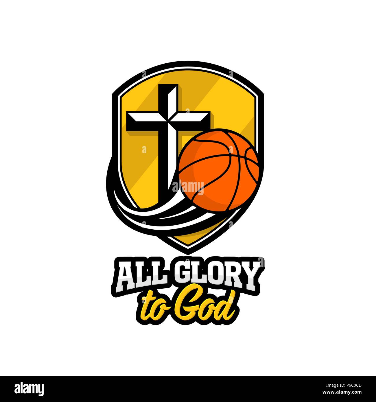 Athletische Christian Logo. Einen goldenen Schild, ein Kreuz Jesu und einem fliegenden  Basketball. Emblem für Wettbewerb, Ministerium, Konferenz, Lager, Seminar,  etc Stock-Vektorgrafik - Alamy