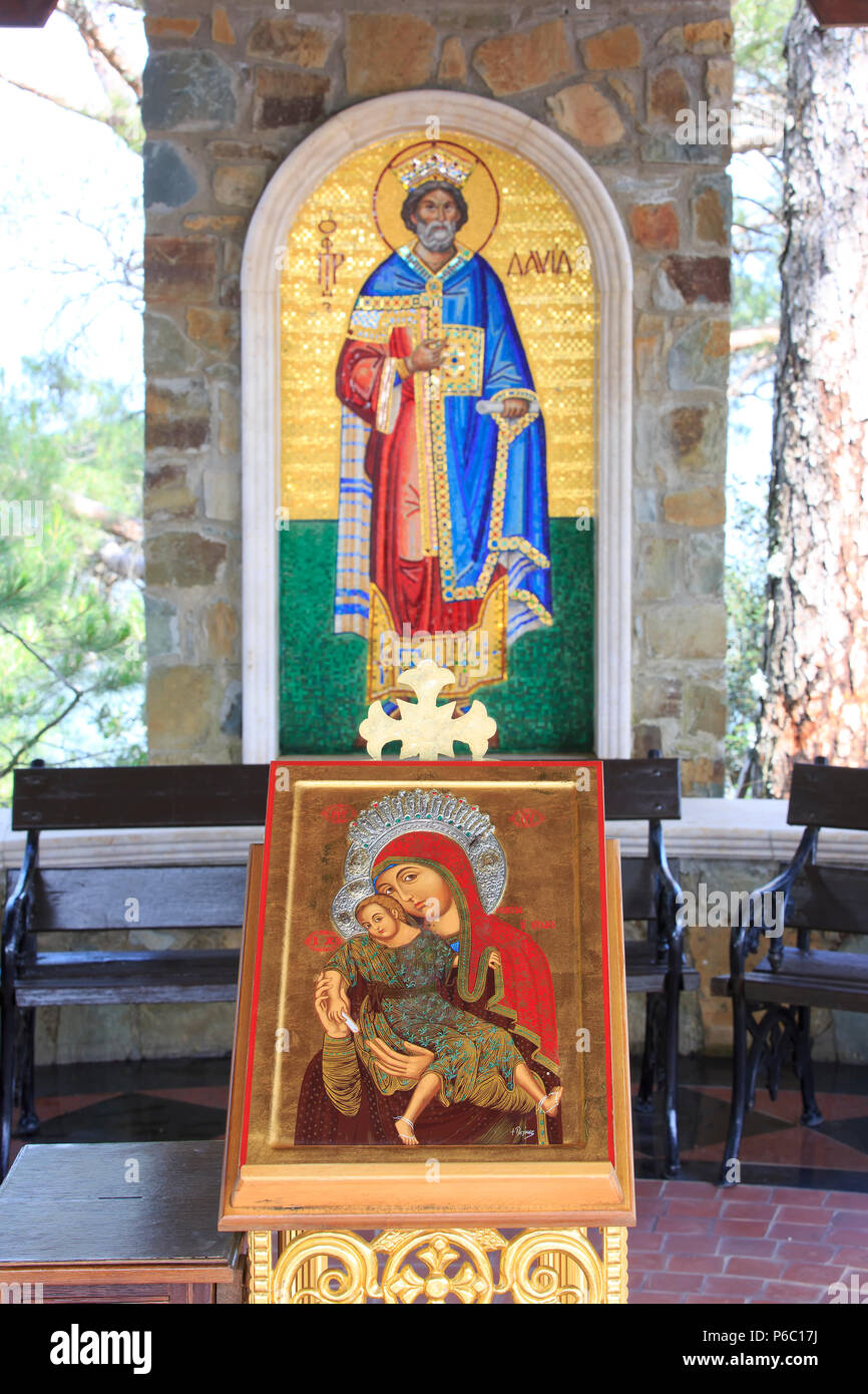 Eine Ikone der Maria mit Kind bei Throni nar Kykkos Kloster in Zypern Stockfoto