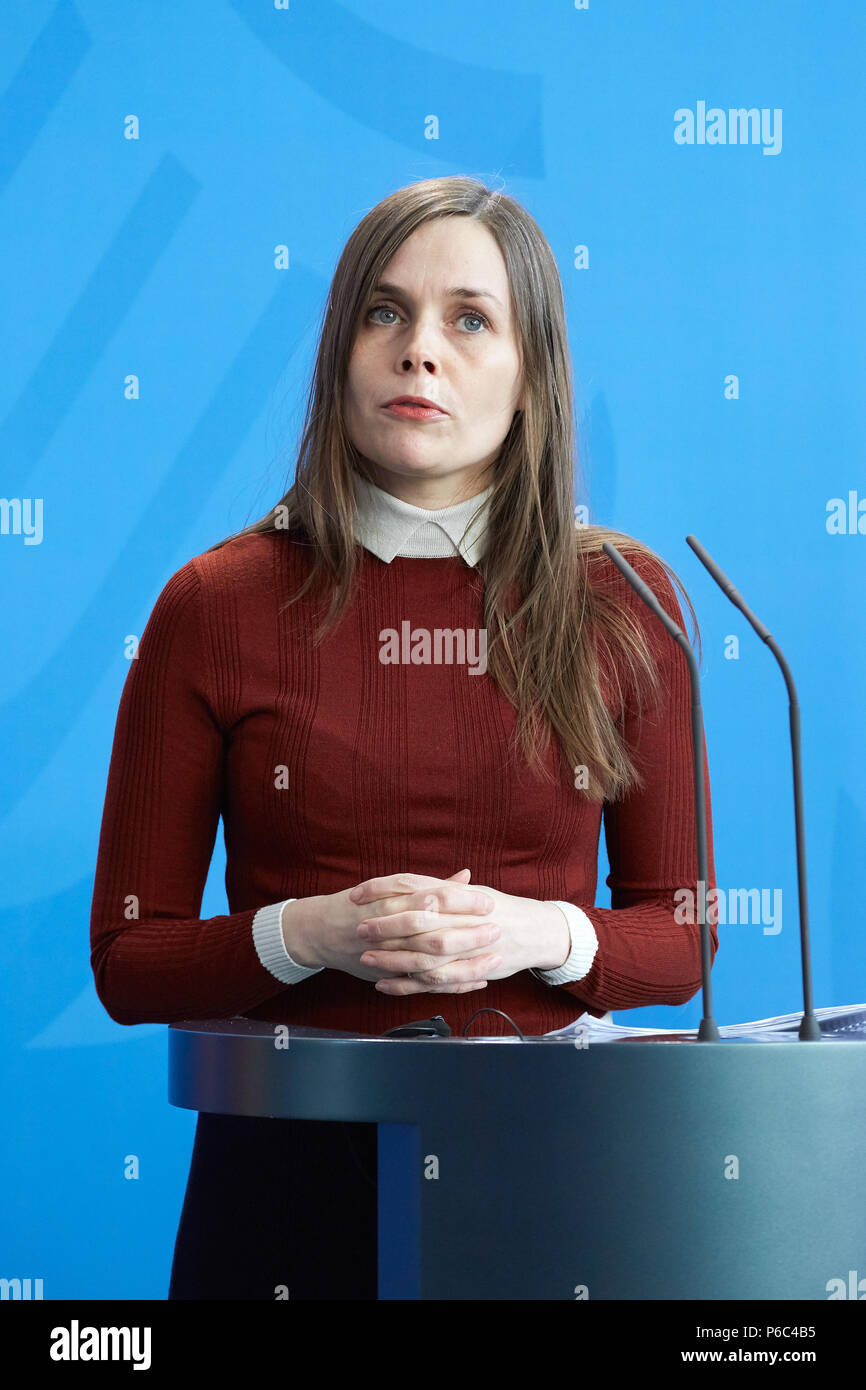 Berlin, Deutschland - der Premierminister der Republik Island, Katrín Jakobsdottir. Stockfoto