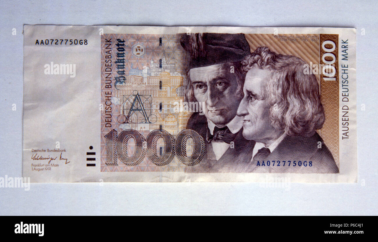 Berlin, Deutschland - Banknote im Wert von 1000 DM Stockfoto