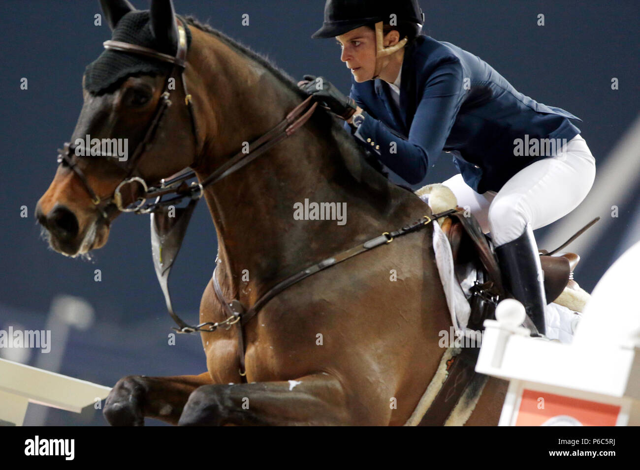 Doha, springreiter Athina Onassis in Aktion Stockfoto