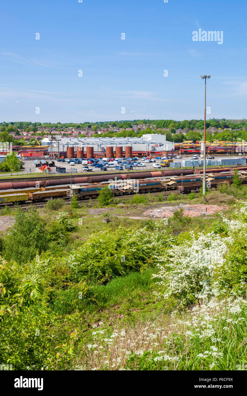 Güterzüge in der gleisanschlüsse an toton Abstellgleise site East hs2 Rail hub Long Eaton Nottinghamshire Erewash East Midlands England GB UK Stockfoto