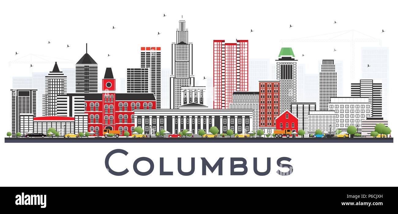 Columbus Ohio Skyline mit grauen Gebäude isoliert auf Weiss. Vector Illustration. Business Travel und Tourismus Konzept mit moderner Architektur. Stock Vektor