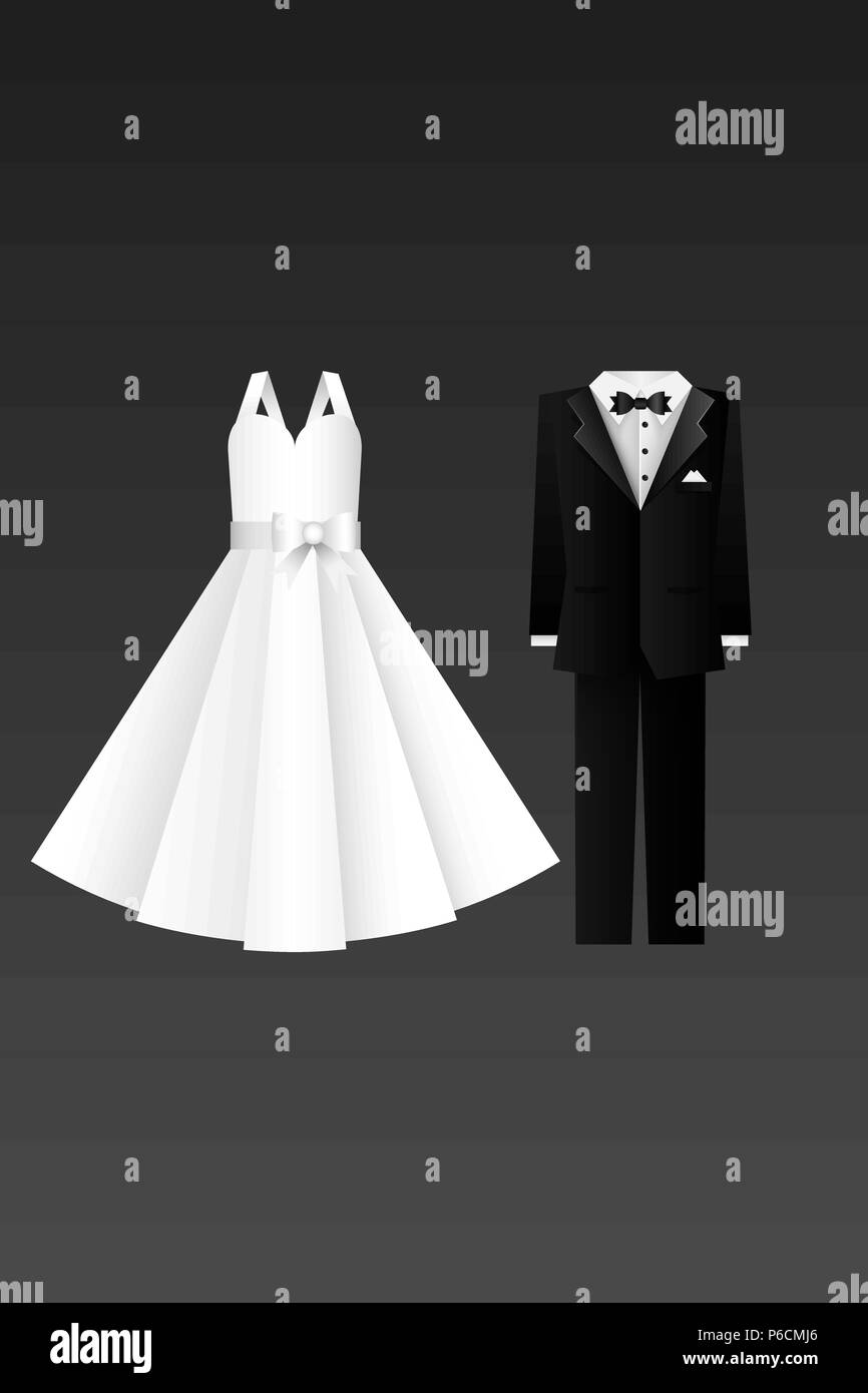 Hochzeit set Illustration - Kleidung der Braut und des Bräutigams Stock Vektor