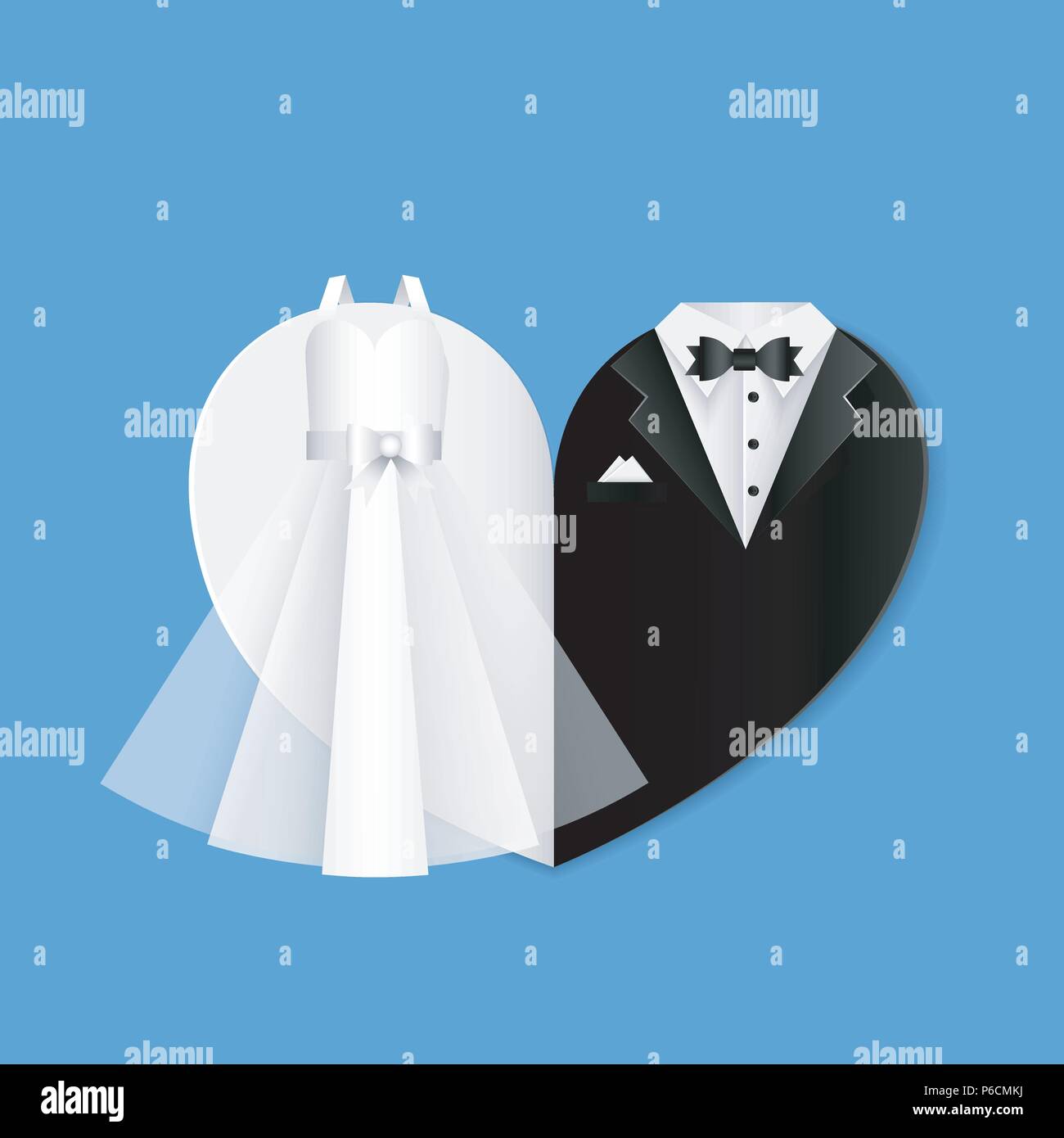 Hochzeit Form des Herzens Illustration - Kleidung der Braut und des Bräutigams Stock Vektor