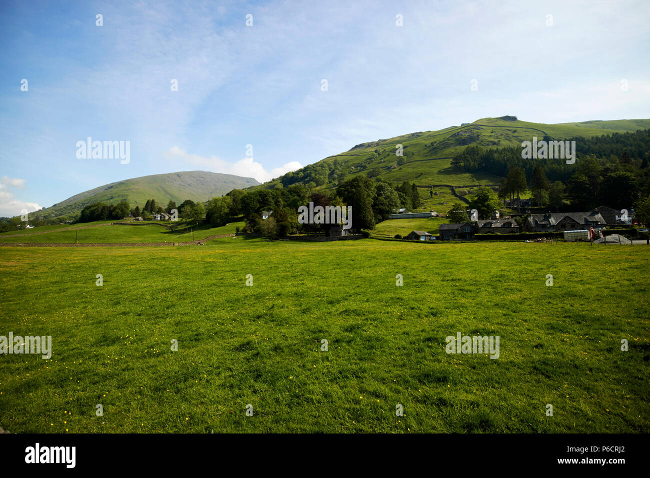 Felder und Hügel in der Nähe von Grasmere im Lake District, Cumbria England Großbritannien Stockfoto