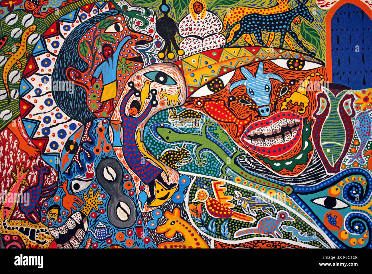 Farbenfrohen Stil der Abstrakten Malerei von Künstlern in Essaouira, Marokko Stockfoto