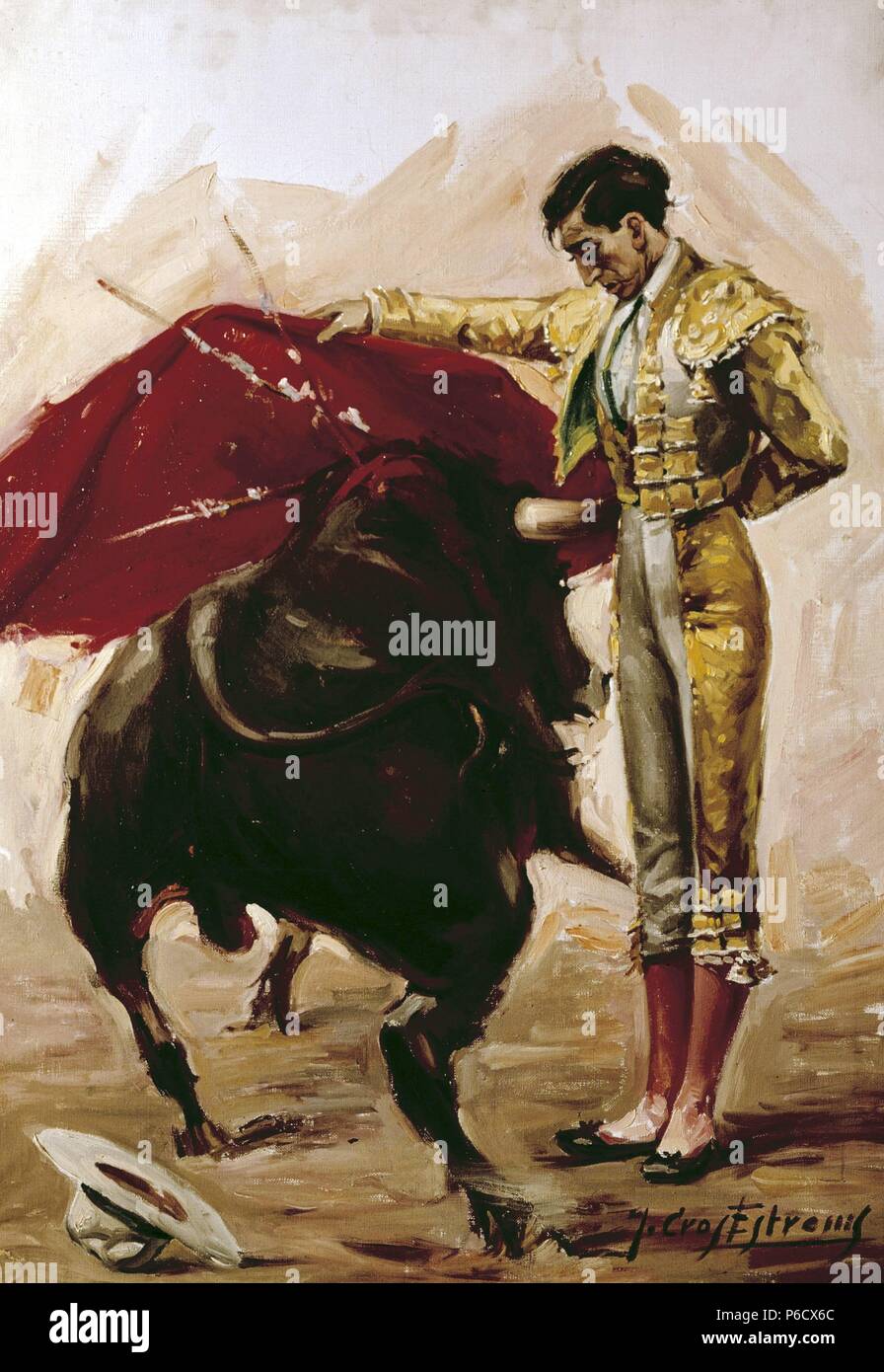 MANOLETE. MANUEL RODRIGUEZ SANCHEZ. MATADOR DE TOROS ESPAÑOL. CORDOBA 1917-1947. 'MANOLETINA', OLEO DE J. CROS ESTREMS. Stockfoto