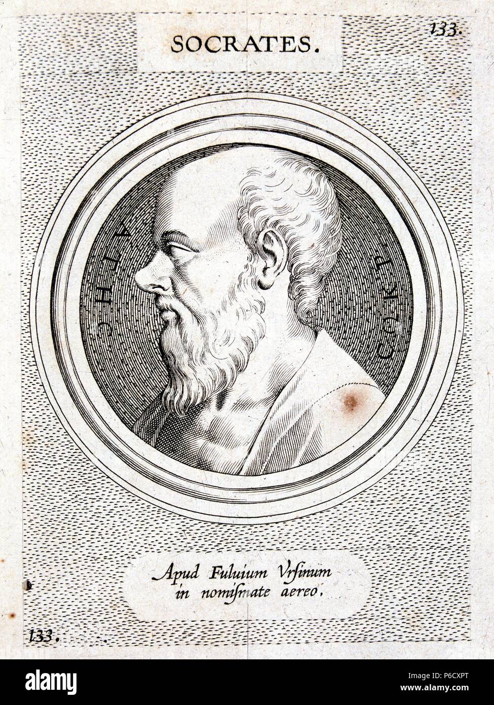 Sokrates. FIFLOSOFO GRIEGO. 470-399 AC. GRABADO. BIBLIOTECA NACIONAL. Stockfoto