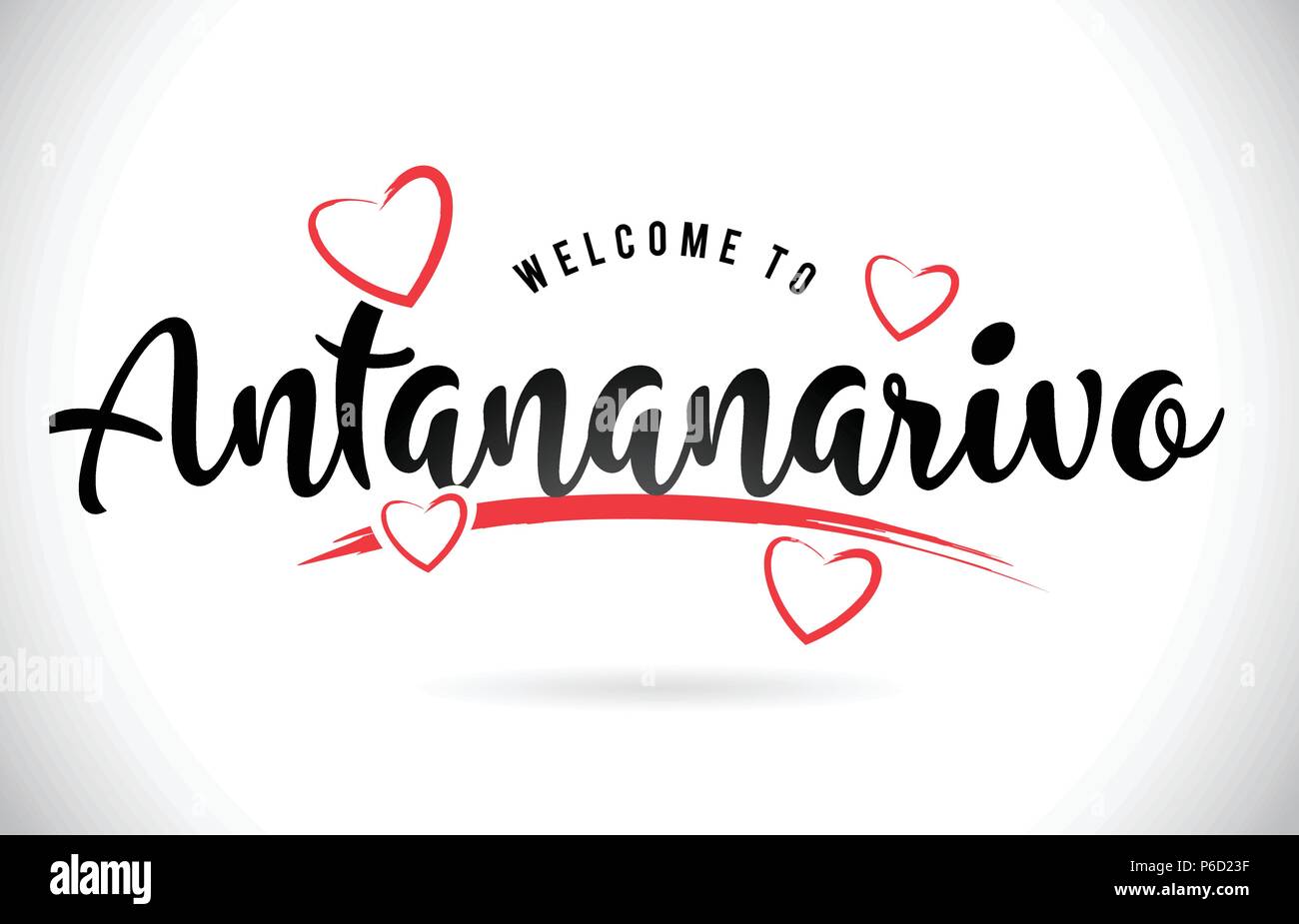 Antananarivo Willkommen bei Wort Text mit handschriftlichen Font und Rote Liebe Herzen Vektor Bild Abbildung Eps. Stock Vektor
