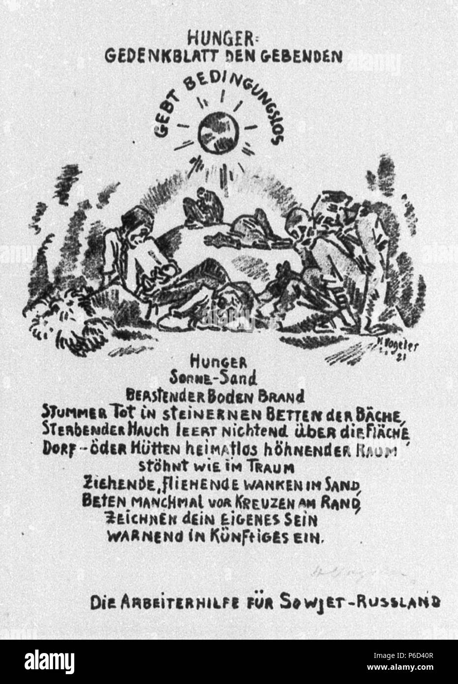 Hunger-Gedenkblatt, 1921, Worpswede, Heinrich-Vogeler-Archiv. 1921 52 Heinrich Vogeler Hunger-Gedenkblatt 1921 Stockfoto