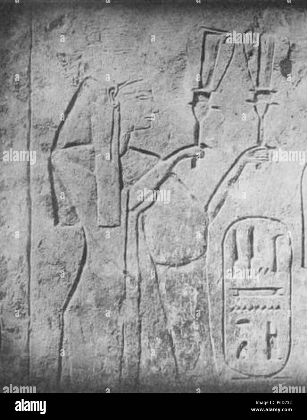 Englisch: Platte mit Entlastung der Königin Tiy-Merenese (und ihre Kartusche), die Frau des Pharao Sethnakht und Mutter von Pharao Ramses III. Von Abydos, 20. Dynastie (später wiederverwendet) jetzt im Museum von Kairo (je 36339). 11 Mai 2014, 17:51:53 71 Relief Tiy-Merenese Petrie Stockfoto