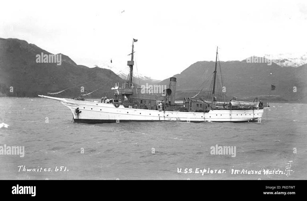 . Englisch: U.S.S. EXPLORER, Ca. 1912. Englisch: Legende auf Bild: U.S.S. Explorer in Alaska Wasser PH-Coll 247.204 Probanden (LCTGM): Regierung Schiffe - Alaska Themen (LCSH): Explorer (Schiff). ca. 1912 79 USS EXPLORER, ca 1912 (THWAITES 121) Stockfoto