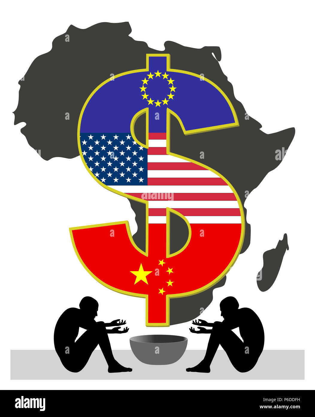 Die afrikanischen Länder sind von westlichen Ländern und in China ausgenutzt, so dass die Armen hinter wie Bettler Stockfoto